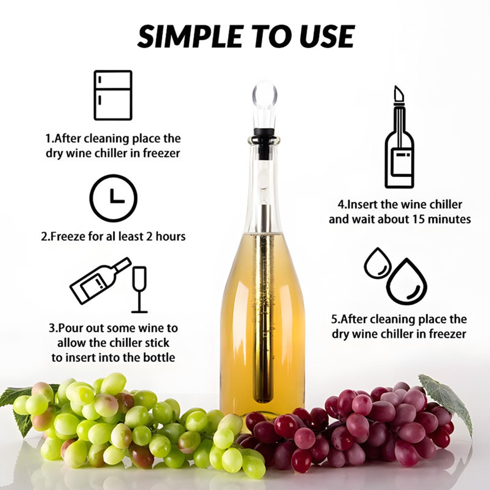 Wine Chiller Set, Chill Rods, Foil Cutter, Stopper, 7-in-1 Stainless Steel Bottle Cooler Stick Freezer with Aerator and Pourer for Chilling Longer, Pouring and Aerating Wine,Bar Gift Men Women