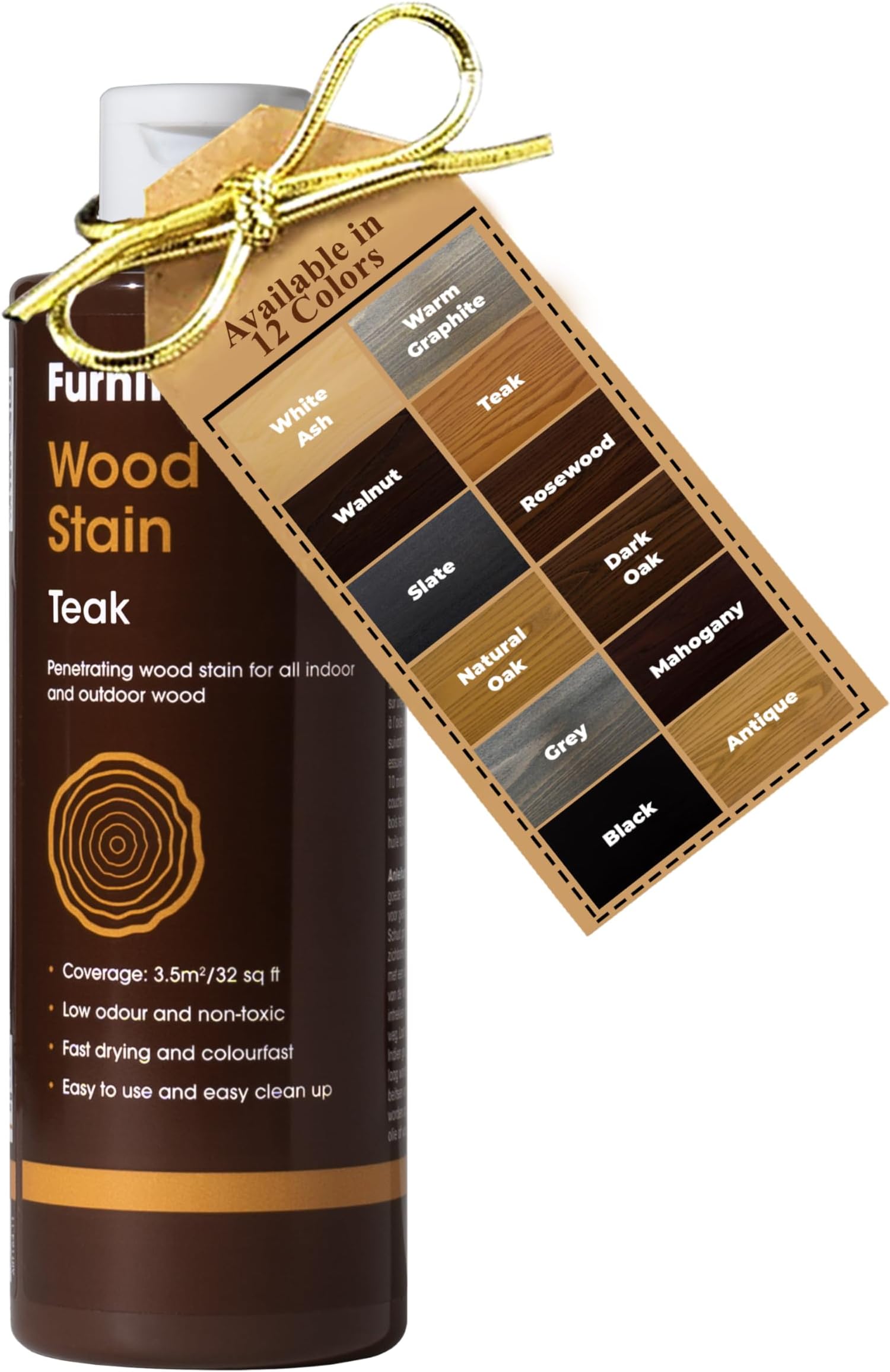 Wood Stain (Teak) - Fast Drying, Highly Concentrated, Easy-to-Apply for All Indoor & Outdoor Wood - Water Based & Non-Toxic - 1L