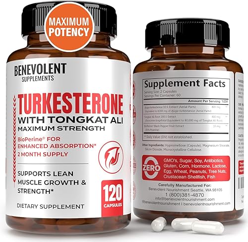 Turkesterone 8,000 mg + Tongkat Ali 80,000 mg + BioPerine máxima fuerza - Apoya la energía, el rendimiento, la fuerza, la salud muscular y la