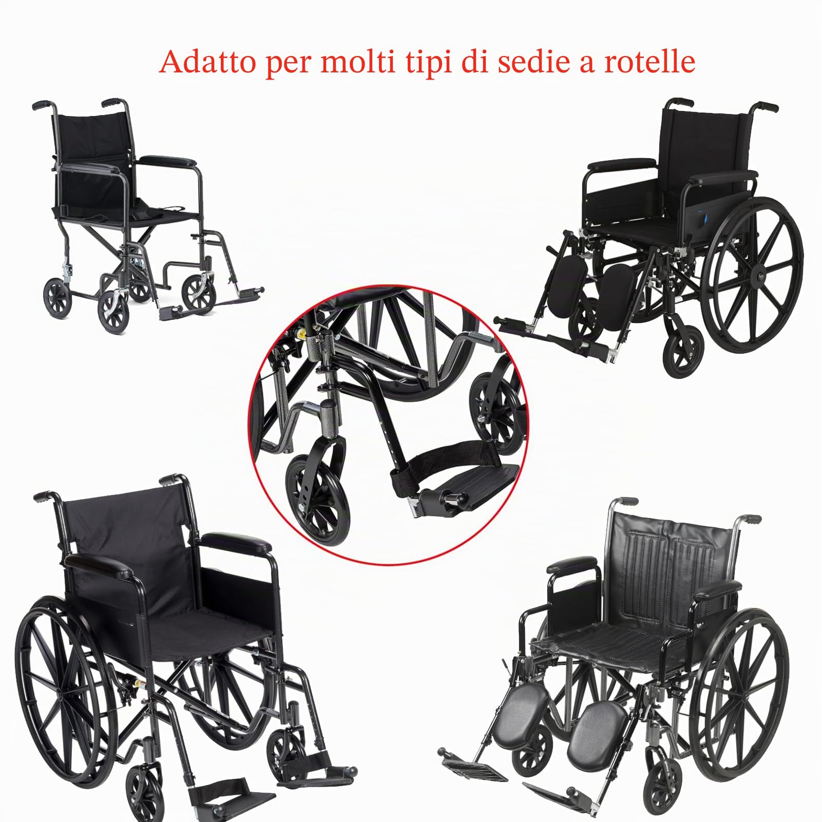 Poggiapiedi di ricambio per sedia a rotelle, parti di ricambio per sedia a rotelle, poggiapiedi girevoli per sedie a rotelle standard, nero