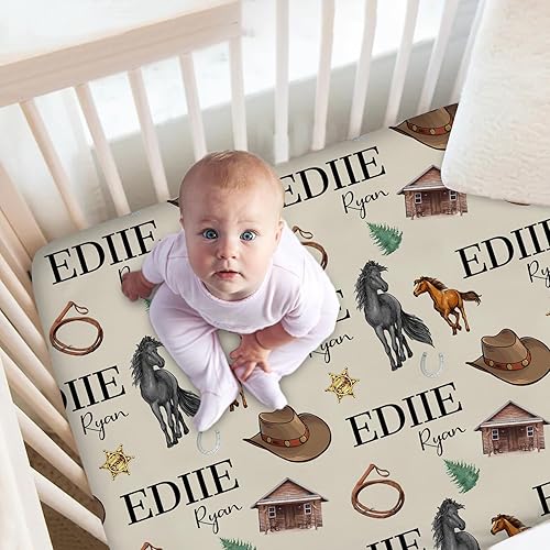 Miniatura 2 de Juego de cama personalizado para cuna de bebé, ropa de cama personalizada de vaquero con nombre, juego de 2 piezas edredón y sábana bajera