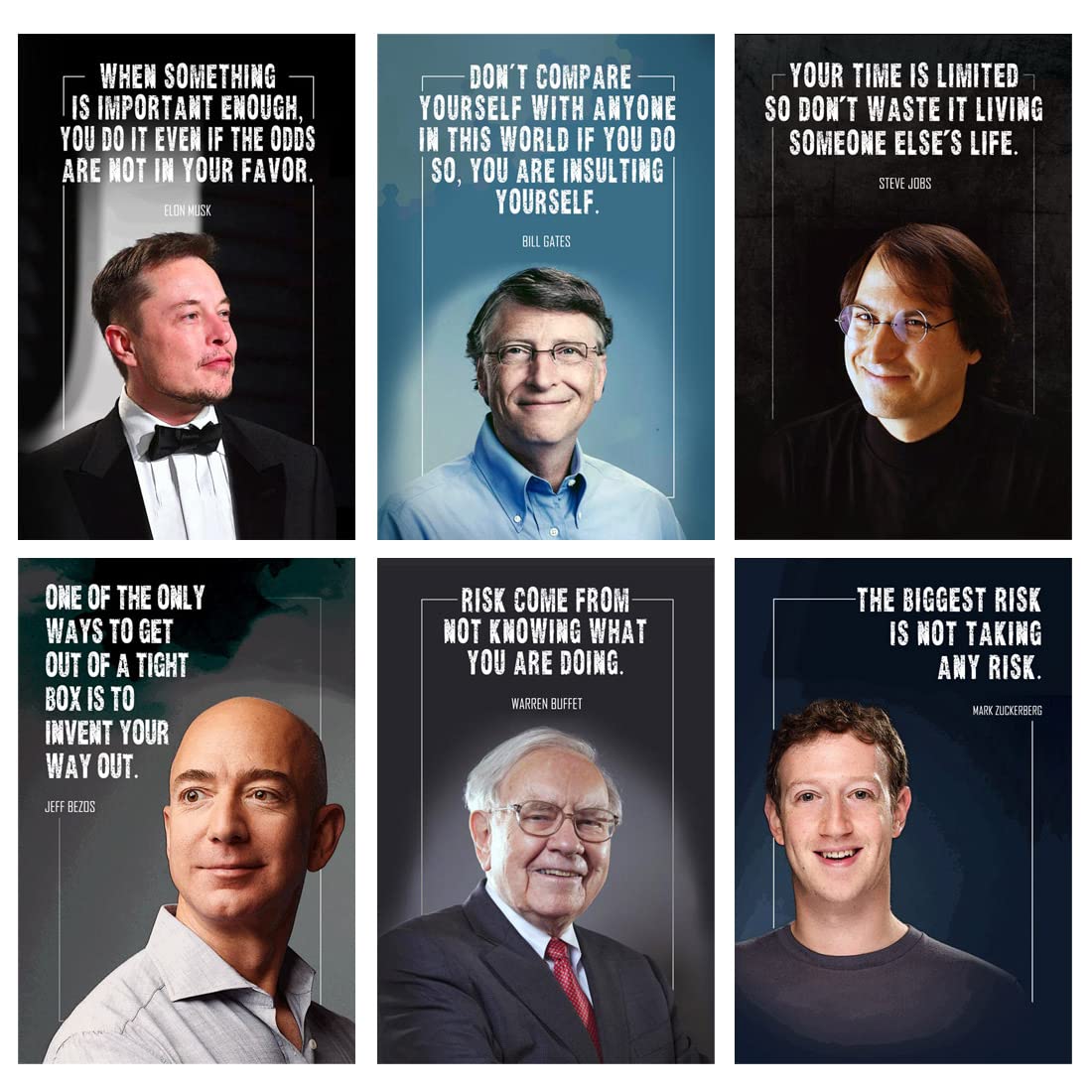 SWASUM Motivational and Inspirational Quotes Wall Posters, (Elon Musk, Jeff