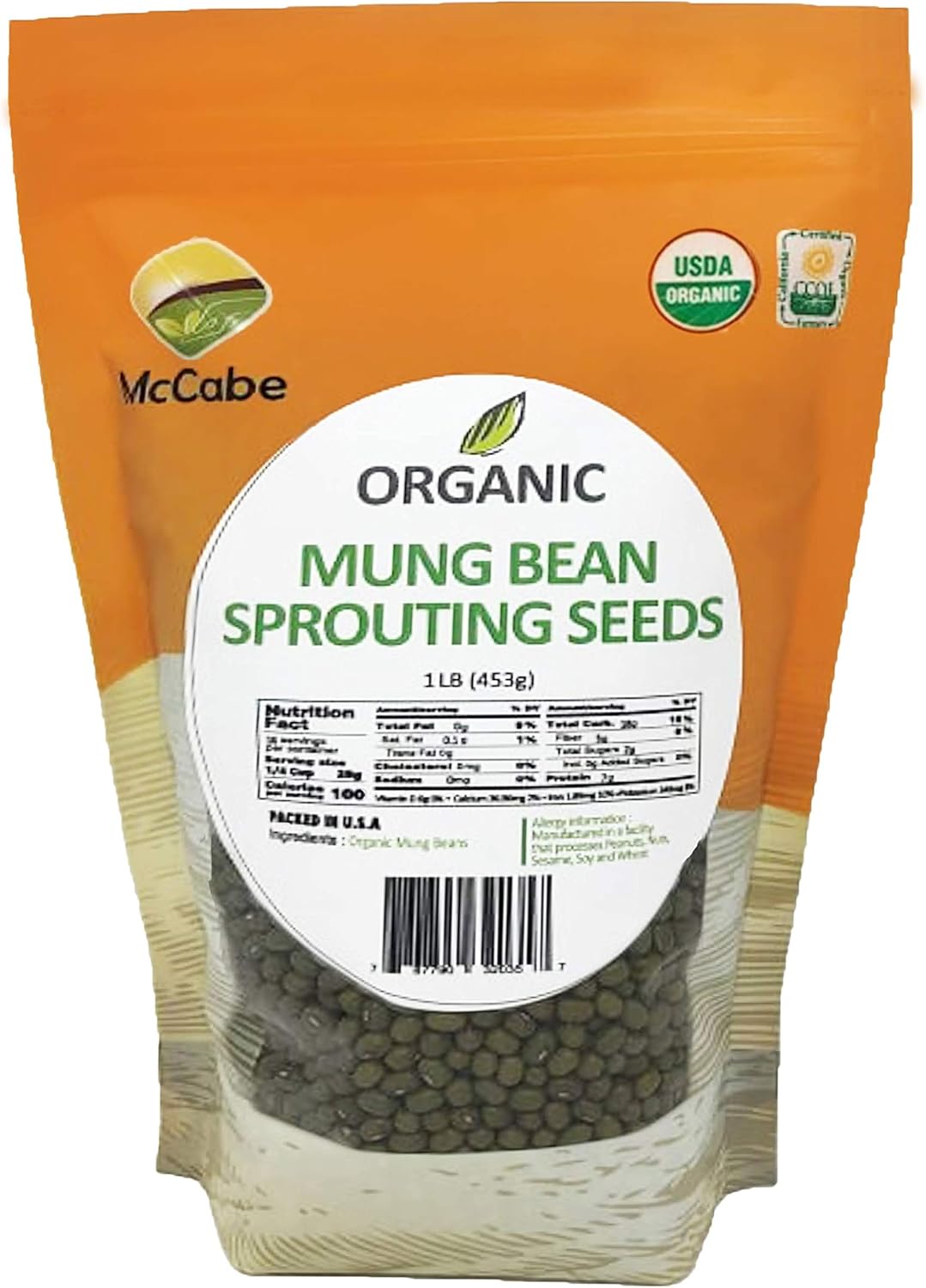 McCabe Organic Mung Bean Sprouting Seeds - Mung Bean Sprouting | Rich with Fiber & Minerals | USDA and CCOF Certified | Packed in USA | 1Lb