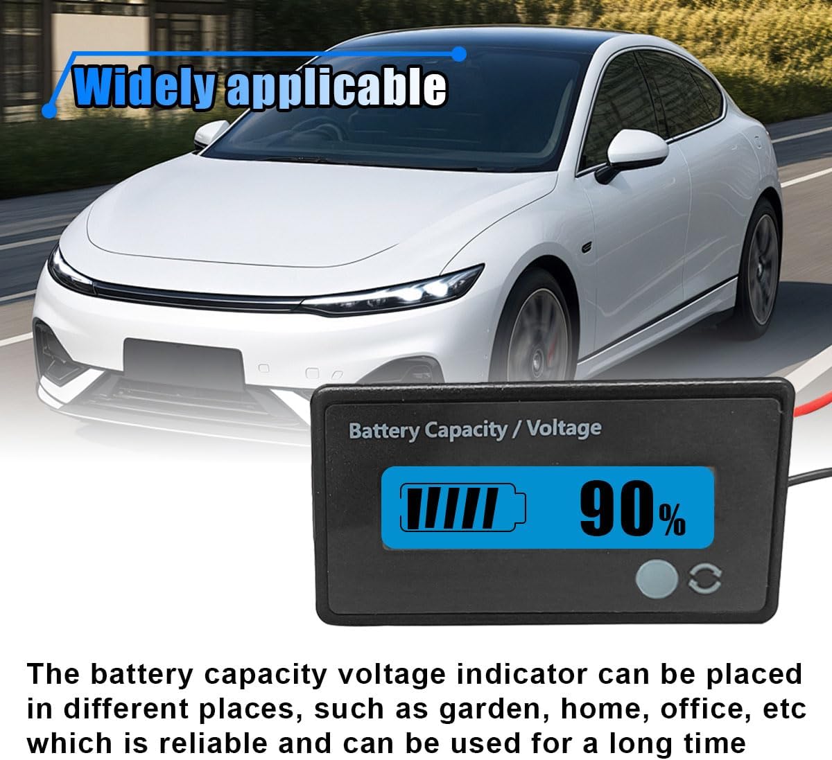 12V 24V 36V 48V Car Battery Meter, Lead-Acid Lithium-ion Battery Capacity Voltage Meter with Alarm, Battery Indicator with LCD Display, Voltmeter Tester Gauge Monitor for Golf Cart, Car (Blue)