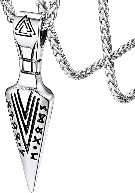 FaithHeart Viking Necklace Men Stainless Steel Nordic Valknut/Spearhead Pendant Vintage Jewellery Talisman Amulet Norse Mythology Gifts Can Personalise