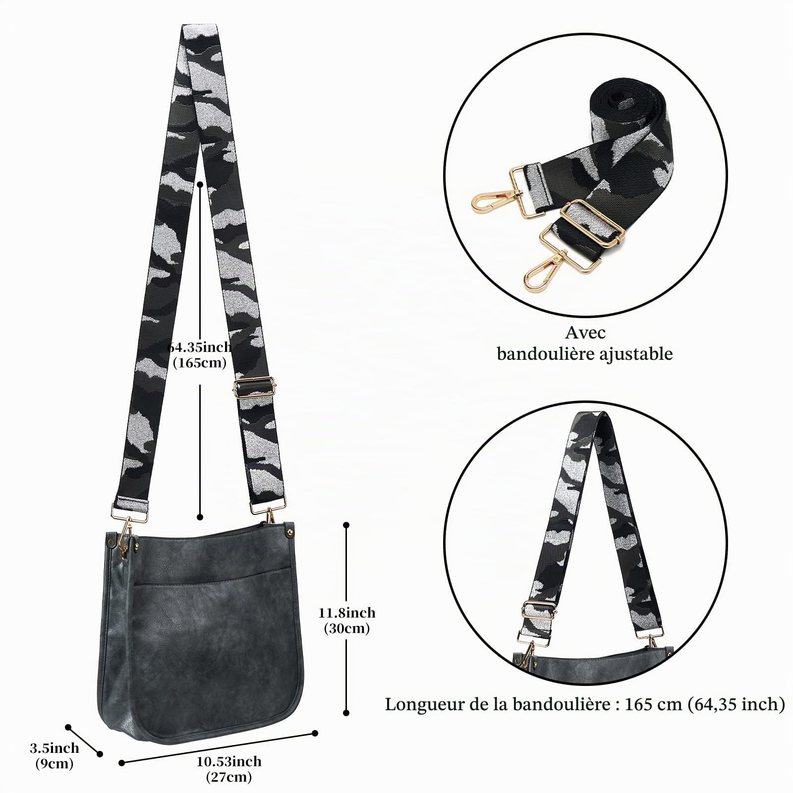 Femmes Sacs à Bandoulière en Cuir Sac à Dos Dame Hobo Sac à Main Poches Zippées Sac Avec Sangle Réglable