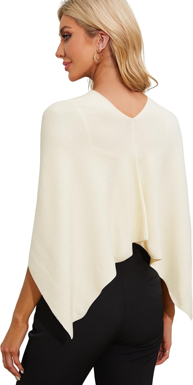 PULI Women Capri Poncho Sweater Petite Cropped Versatile Shawl Slender Frame Fit Soft Knit Wraps Cowl Neck Short Tops - Image 3