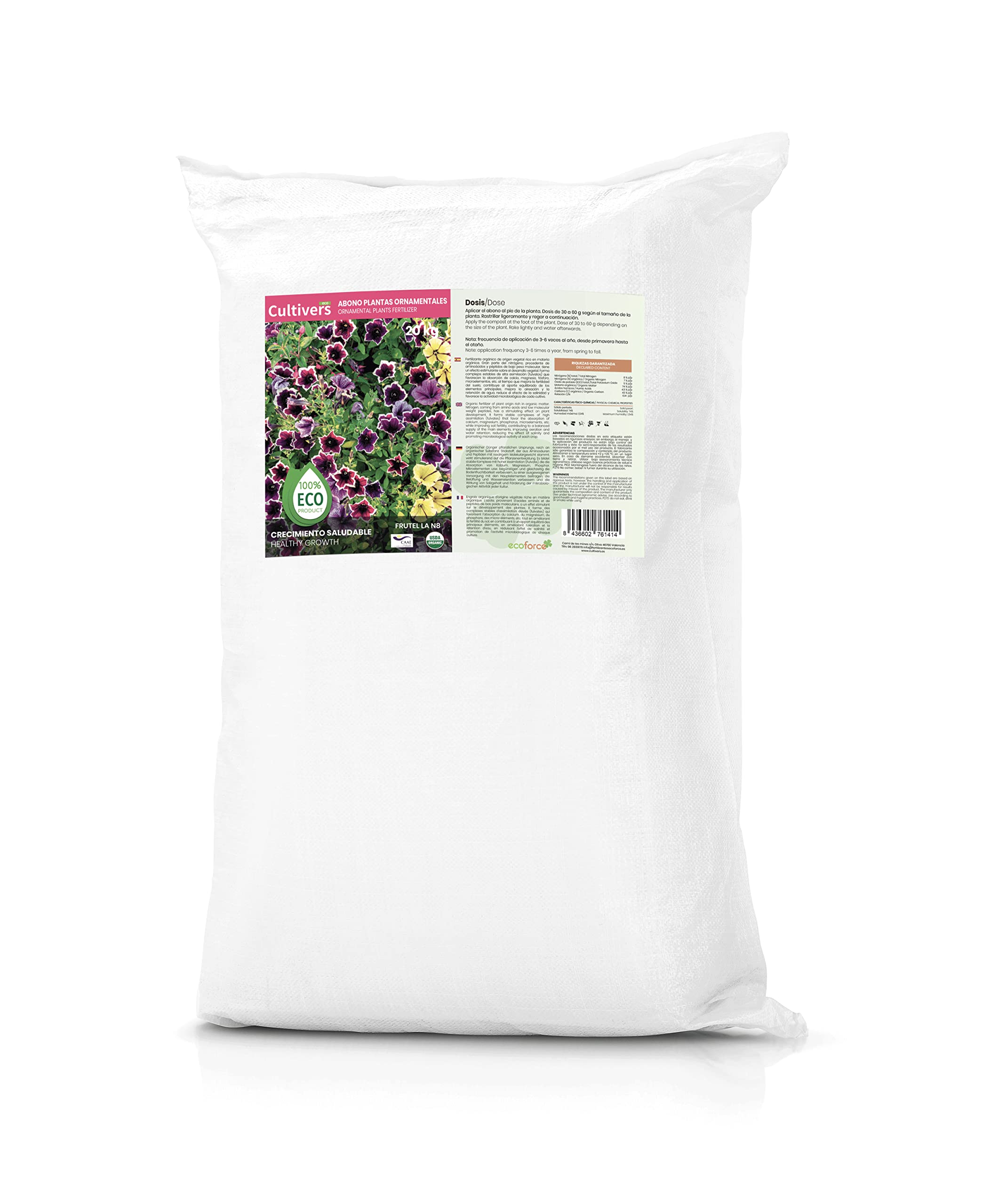 CULTIVERS Engrais Organique Ornemental 20 kg. des Plantes Plus Vertes et Une Plus Grande Floraison. Engrais Granulé Renforce la résistance aux Maladies.