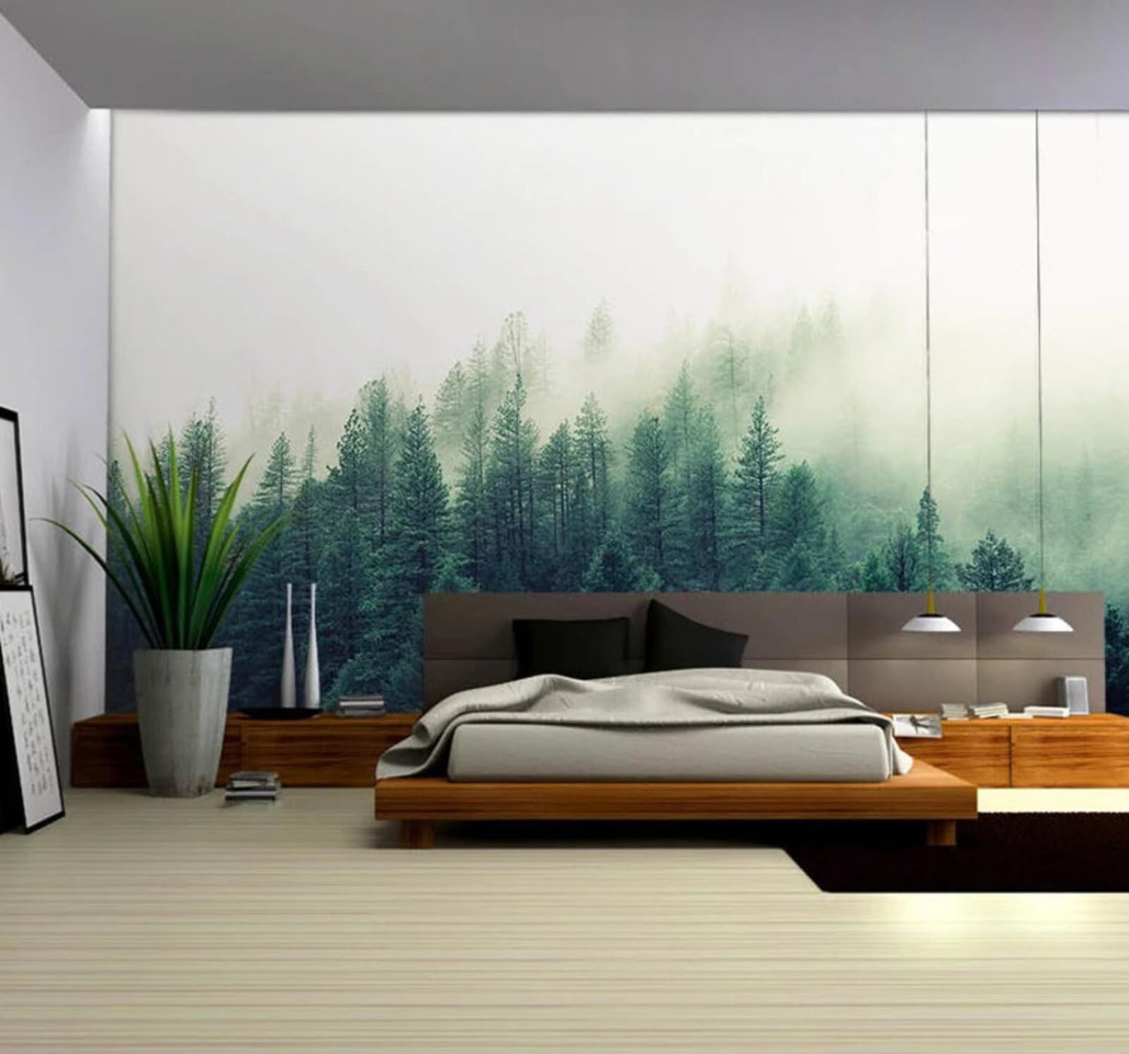 Fresh Three Dimensional Green Forest White Mist Nature 3D Wallpaper Easy Install Feature Office Living Room Sofa Bedroom TV Background Wall Decoration-250cm×170cm