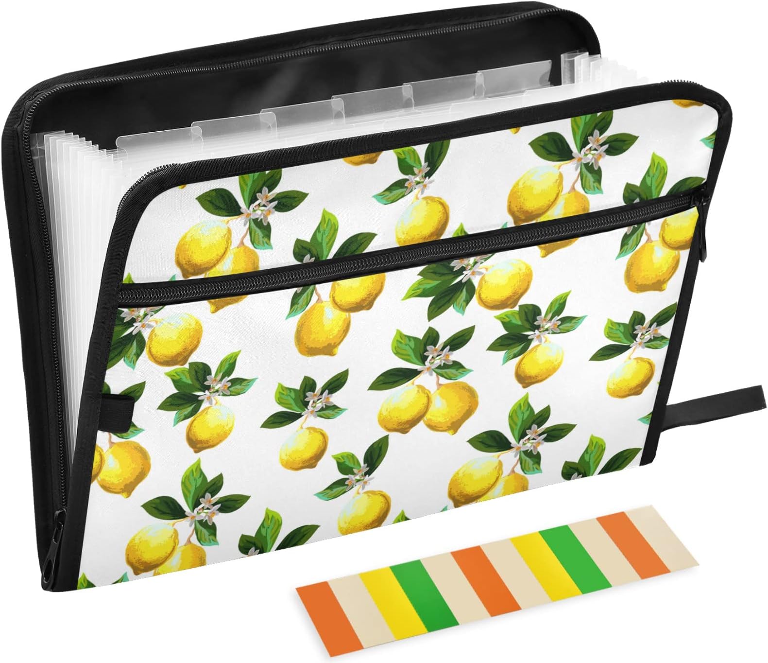 ZZKKO Lemon Pattern 13 Pockets Expanding File Folder with Sticky Labels Accordion File Folder Document Organizer Letter Size A4 Papers Expandable File Keeper