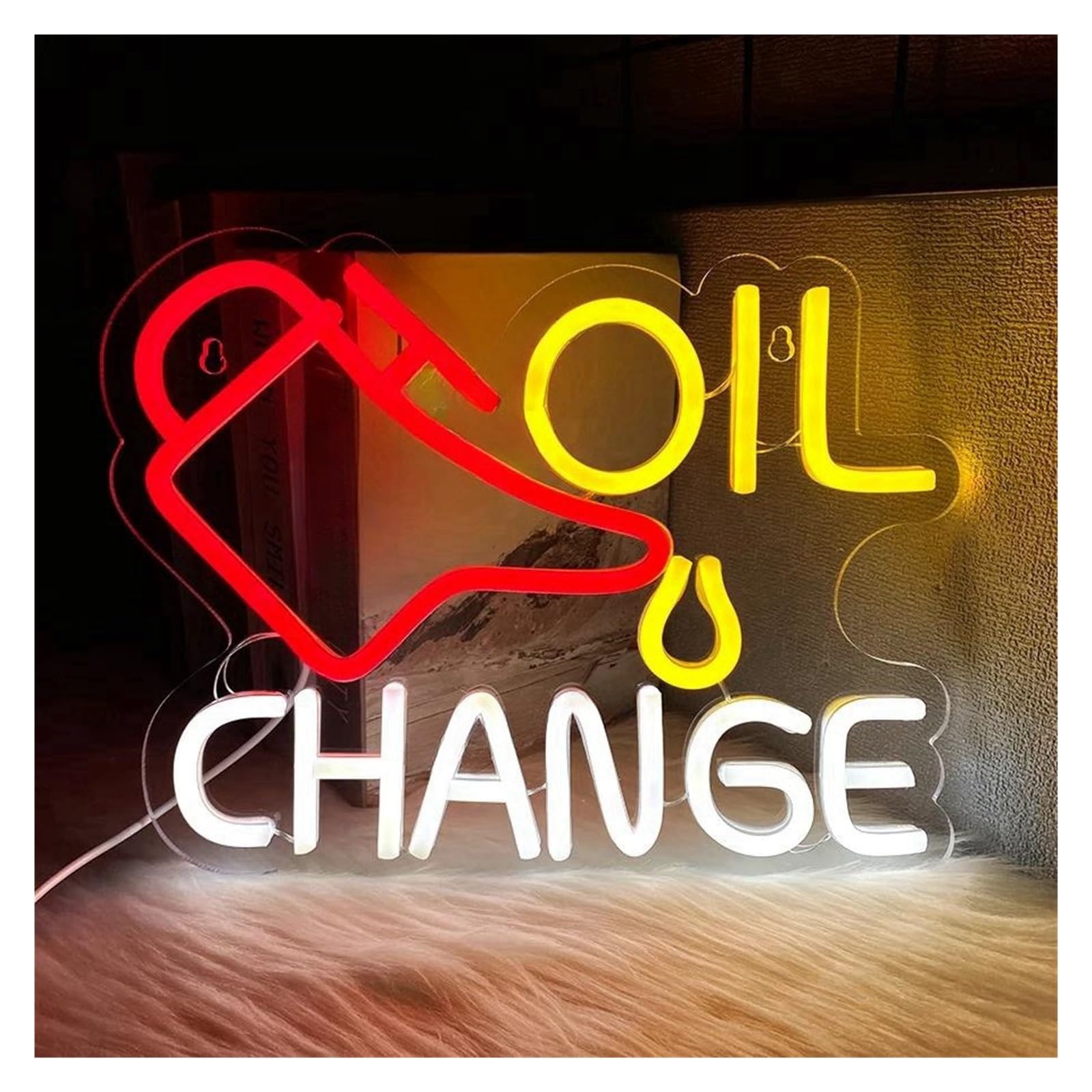 LEMST Signs Lamp Oil Change Neon Sign Garage Light Car Repair Wall Lamp USB Powered for Repair Shop Man Cave Garage Art Decor 30cmx23cm