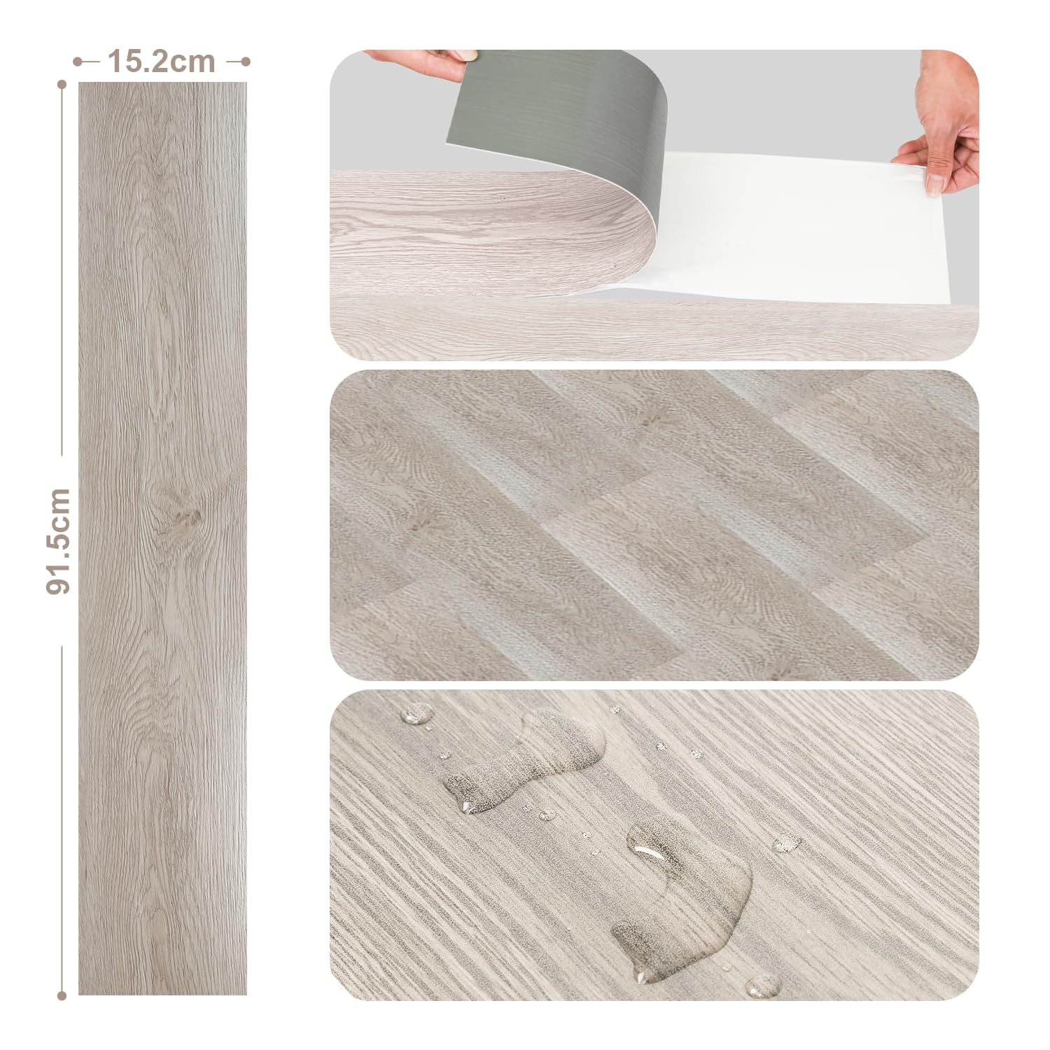 Fiqops Wykładzina podłogowa z PCW, 28 płytek, ok. 4 m², podłoga winylowa, wodoodporna, wodoodporna, samoprzylepna, winylowa, 91,5 x 15,2 cm, grubość 1,5 mm (biały dęb)