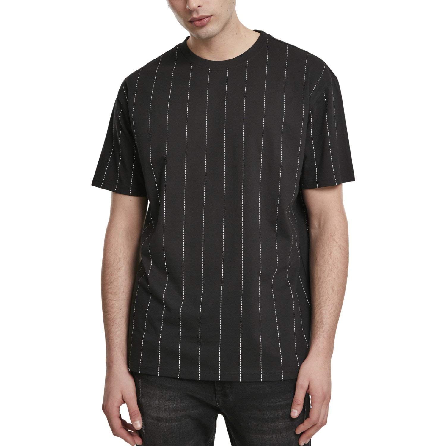Urban ClassicsMen's Oversized Pinstripe Tee T-Shirt, Black, XL