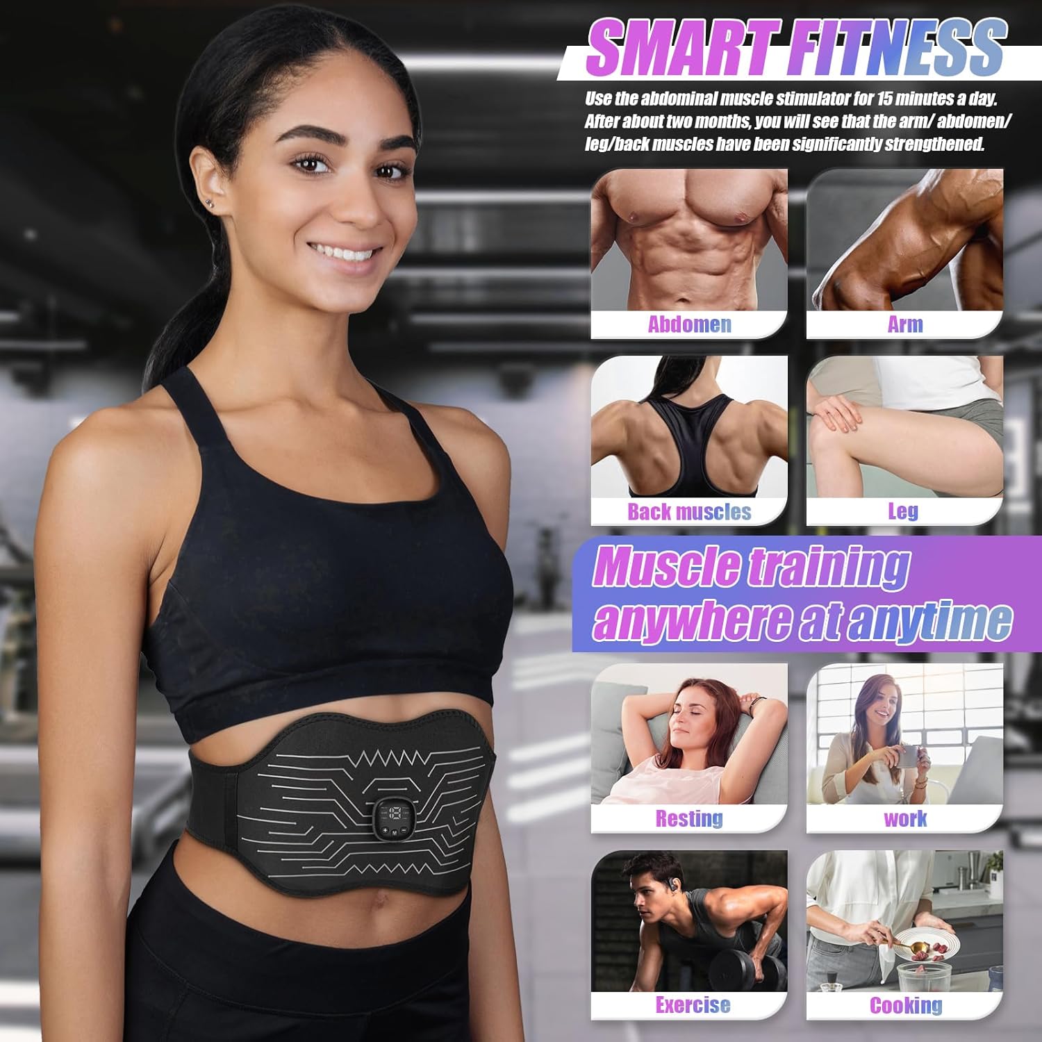 FDA Cleared - Abs Stimulator Muscle Toner, EMS Muscle Stimulator, Fitness Belt Ab Workout Equipment (Black White) - Image 4
