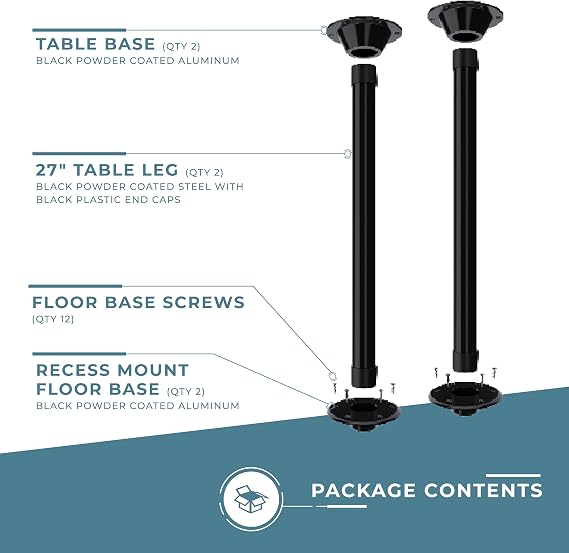 Manufacturers' Select ITC RV Table Leg System. 2 Complete SurFit 27 Leg Sets, Black, Recessed Mount with Aluminum Floor and Table Bases