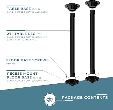 Manufacturers' Select ITC RV Table Leg System. 2 Complete SurFit 27 Leg Sets, Black, Recessed Mount with Aluminum Floor and Table Bases