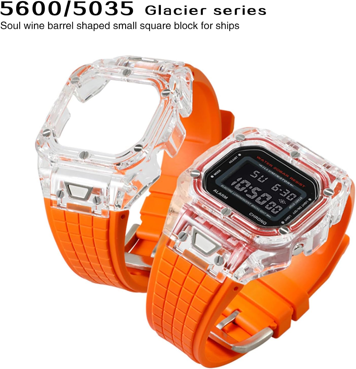 DW-5600 Mod Kit Transparent Case Clear PC Bezel Rubber Strap for GW-B5600 GB-5600 GWX-5600 DW-5700/5735/5750 Watch Part Replacement