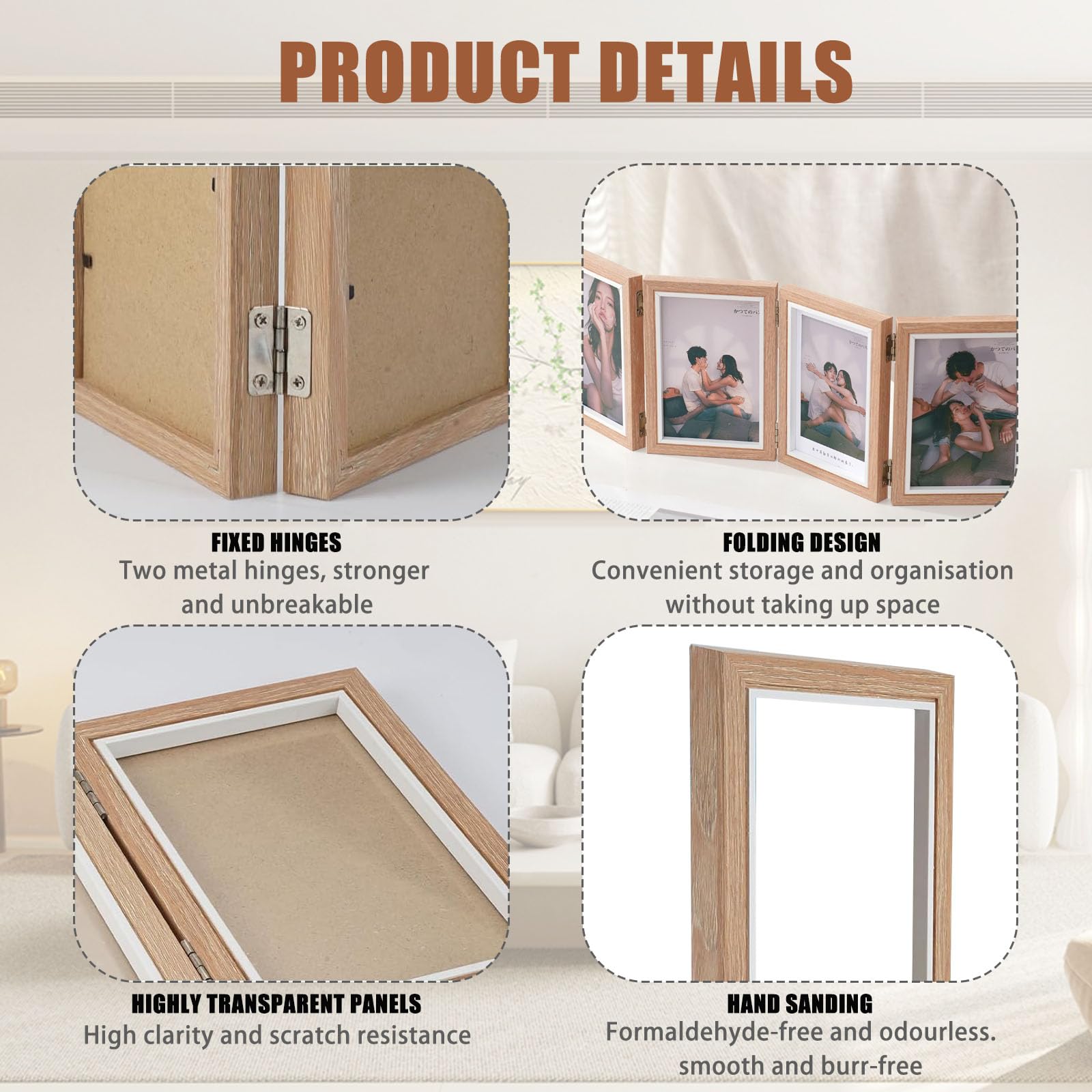Fotolijst voor 5 foto's, 10 x 15 cm, inklapbare fotolijst, zwart MDF, fotolijst, verticaal portretlijst, inklapbaar, voor familie, kantoor, tafel, decoratie, lijst, cadeau