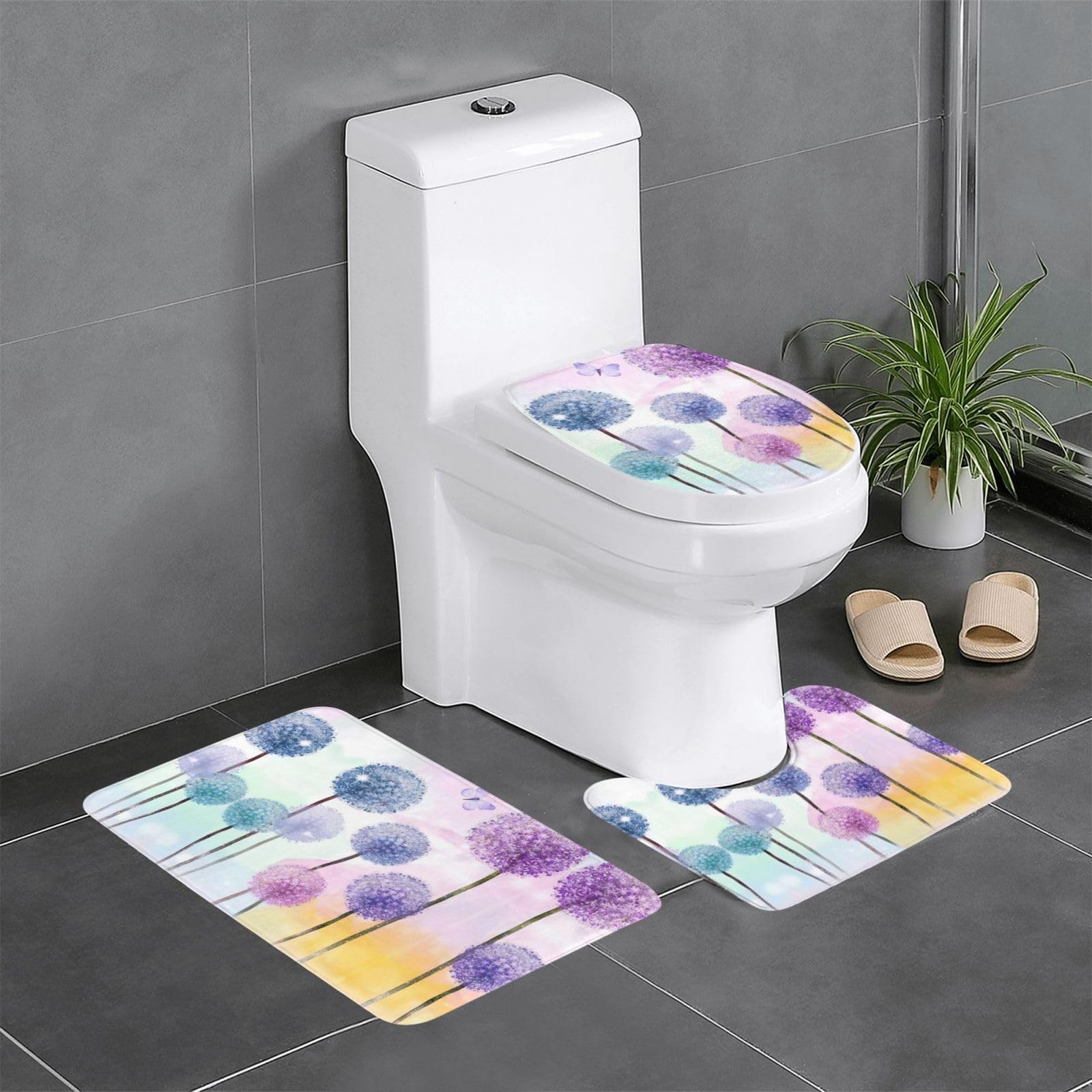 Tapis de bain papillon violet : lot de 3 tapis de sol colorés pour décoration intérieure