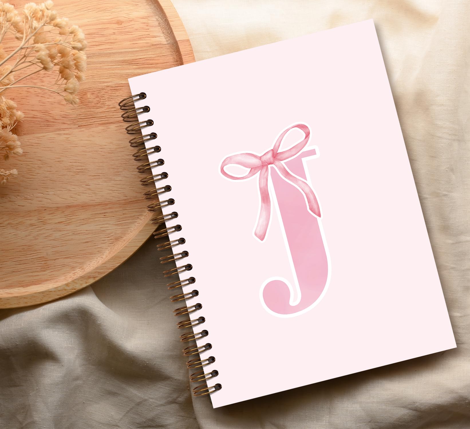 foedor Cuaderno de Diario con Lazo Rosa para Niñas, Diario Personalizado con Inicial J para Adolescentes, Regalos Bordados para Mujeres, Divertido Cuaderno de Espiral de Tapa Dura 14 x 21 cm