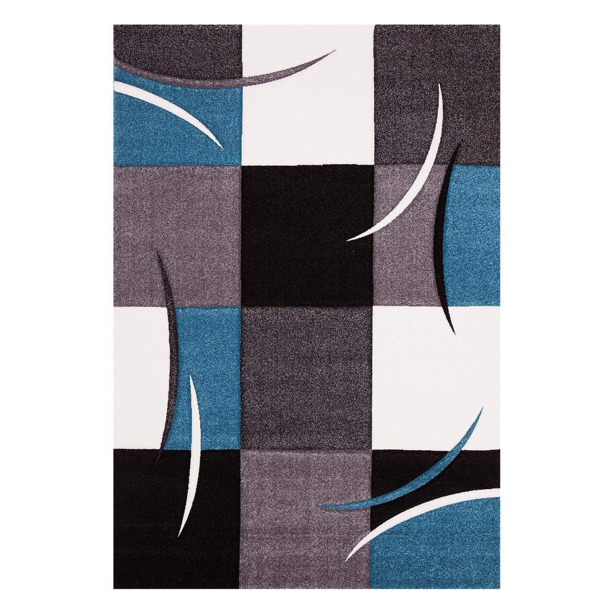 UnAmourDeTapis Tapis Couloir, 40 X 60 Cm, Motif Géométrique, Gris, Bleu, Noir, Tissé en Turquie, Poils Ras, Style Graphique Moderne, 11353