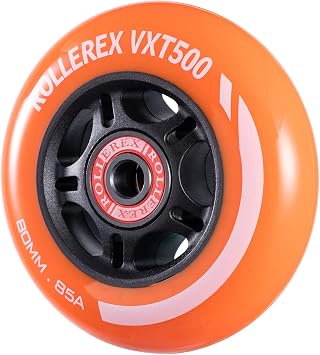 Rollerex VXT500 Inline Skate Wheels (Various Size & Color Options Available) (72mm Sunrise Orange (8 Wheels w/Bearings, spacers and washers)) -Indoor Outdoor- Intended to Replace Roller Blade Wheels