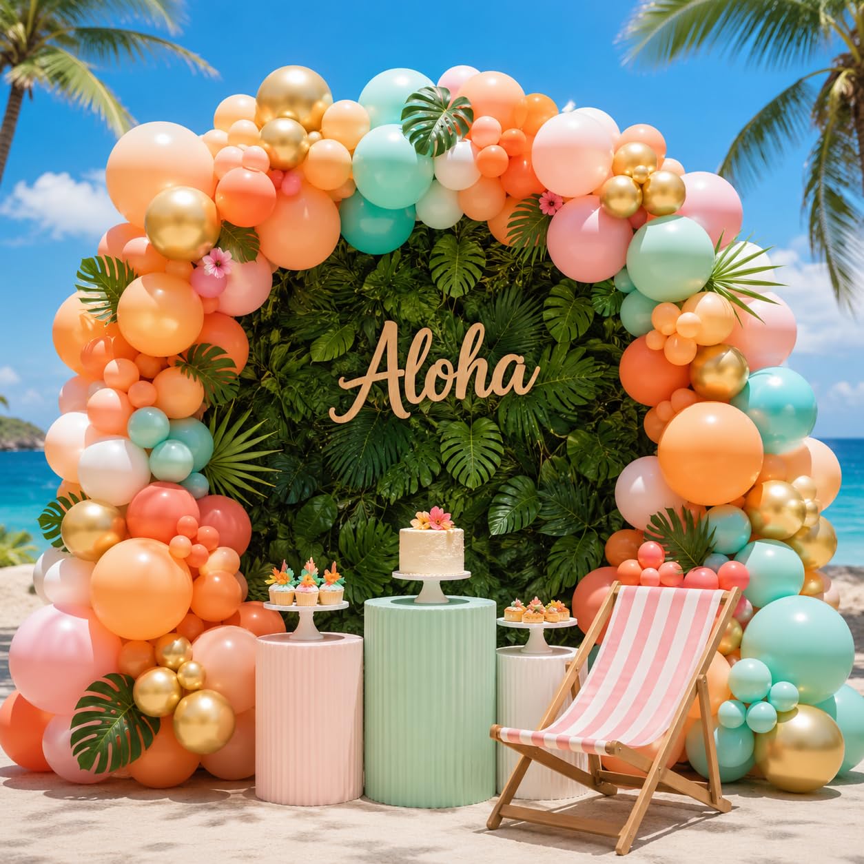 Tropical Balloon Arch Kit, 149 PCS Hawaiian Luau Balloons Garland Pink Teal Orange Coral Metallic Gold Latex Balloons for Flamingo Summer Aloha Beach Pool Baby Shower Birthday Party Decorations