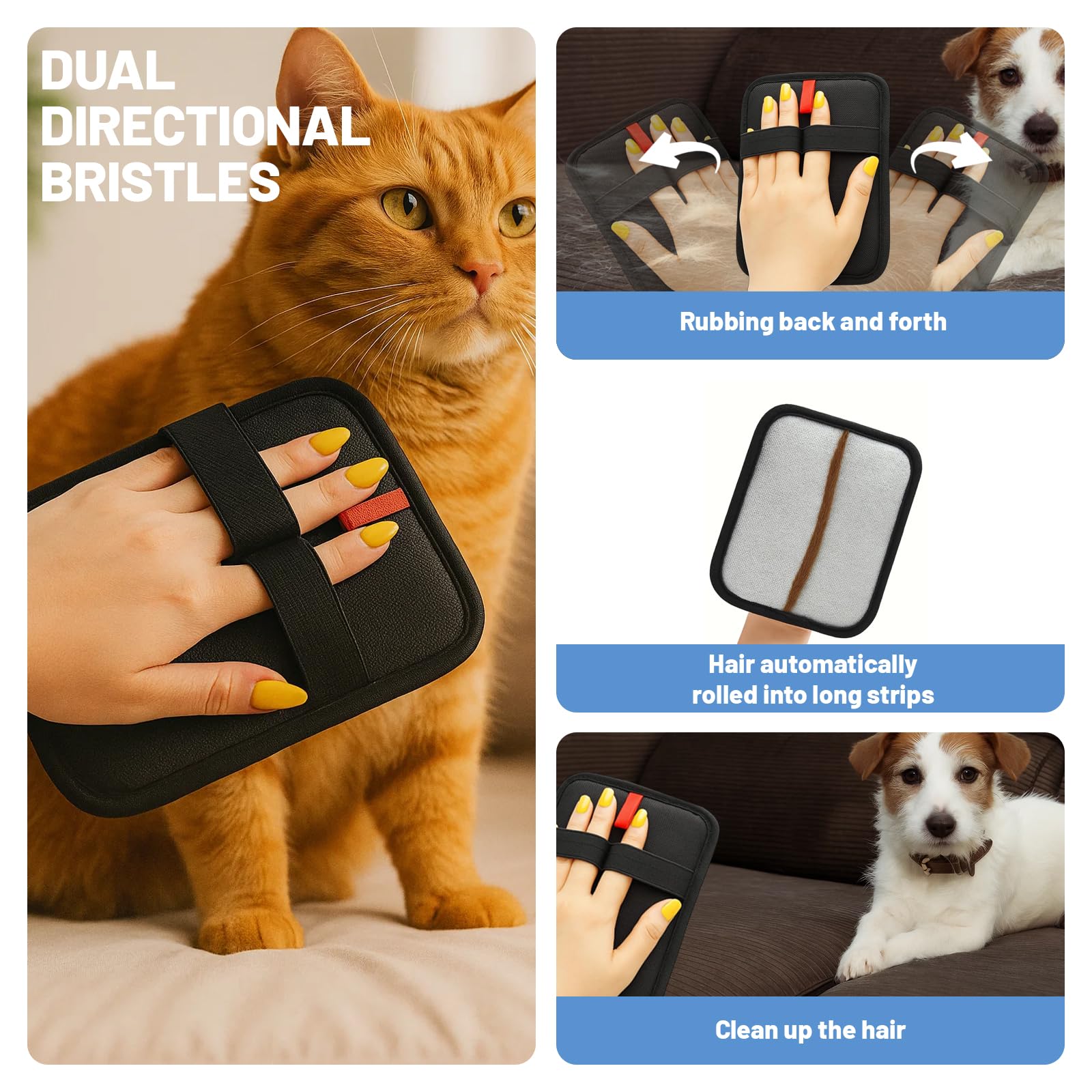 YenMzx Pet Hair Removal Glove, Cat Grooming Glove, 5 in 1 Multi-Functional Pet Hair Removal Set (with Hook and Carpet Rake) - Image 4