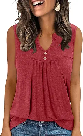 KISSMODA Tank Tops for Women Summer Casual Sleeveless Shirts Dressy Trendy V Neck Tunics Loose Notched Blouses S-3XL