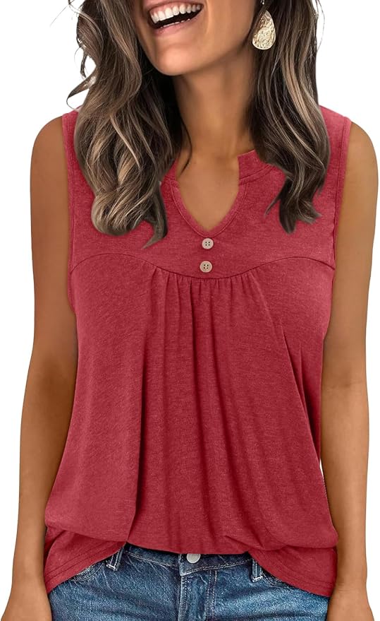KISSMODA Tank Tops for Women Summer Casual Sleeveless Shirts Dressy Trendy V Neck Tunics Loose Notched Blouses S-3XL