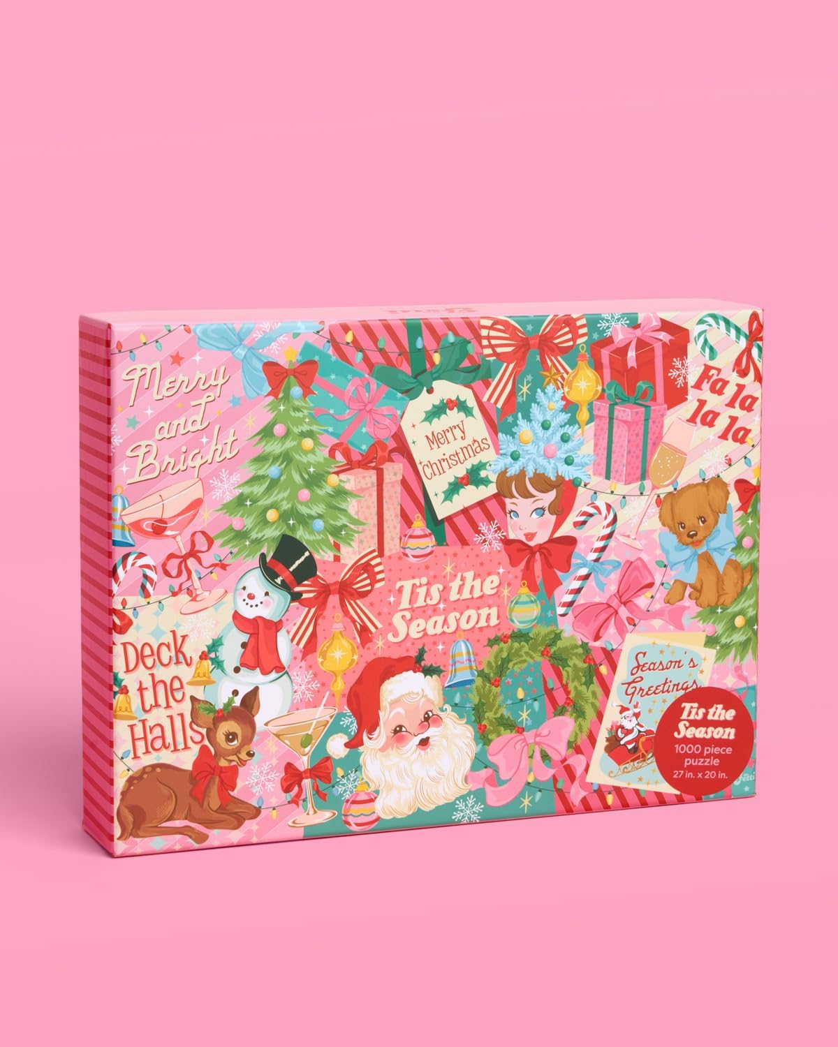 xo, Fetti Christmas Puzzle - 1000 Pieces | Pinkmas Holiday Jigsaw, Vintage Cozy Winter Game, Family Night, Festive Gift, Girly Vibes