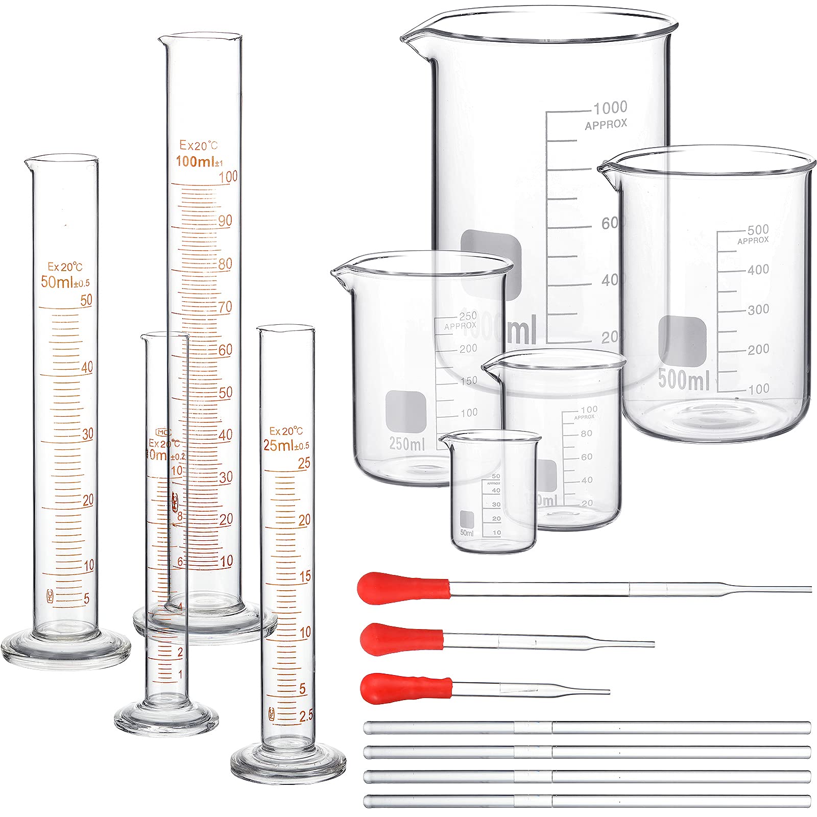 Buy Glass Graduated Cylinder Beaker Set, Thick Lab Cylinders (10 ml, 25