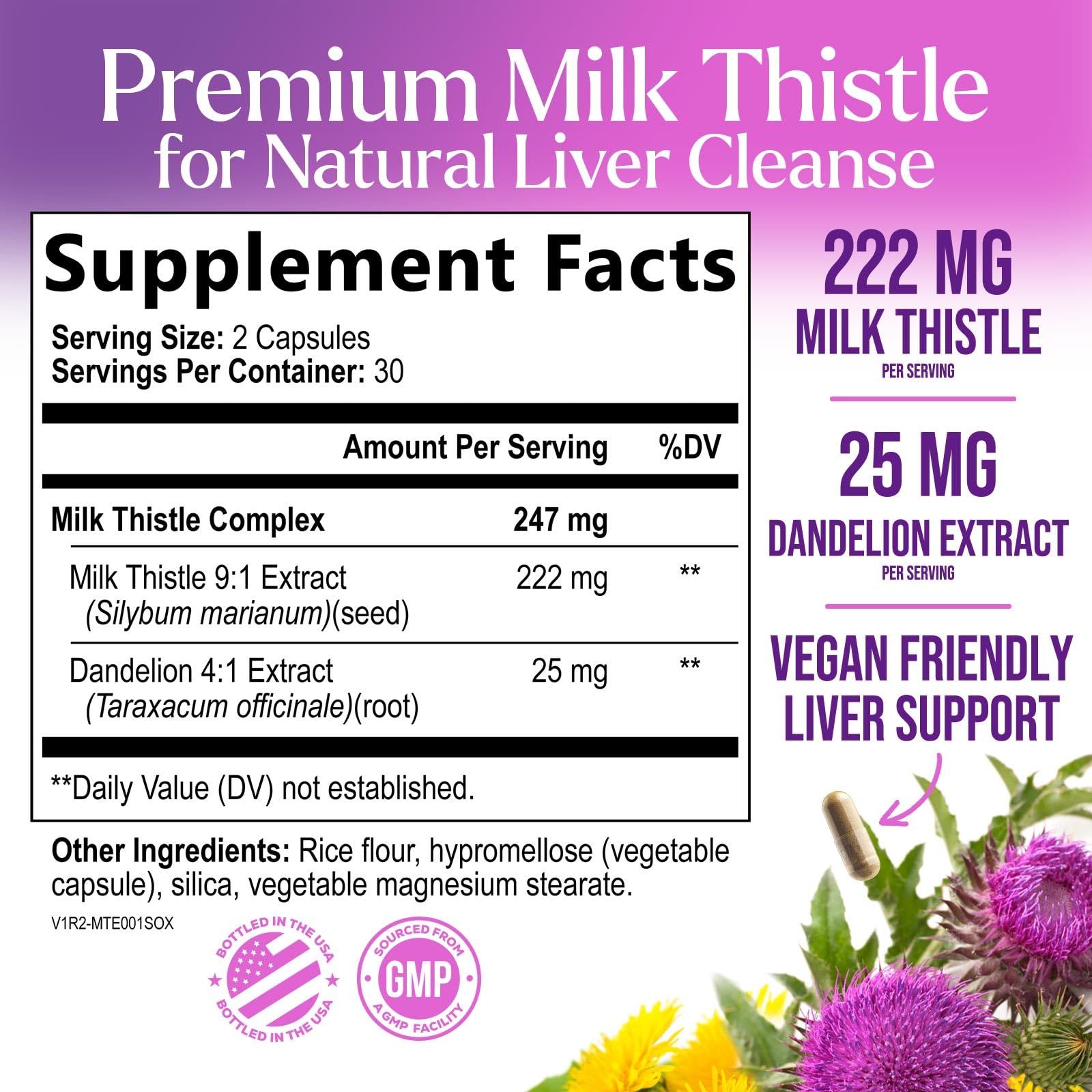 Milk Thistle Supplement - Powerful Liver Cleanse Detox & Repair Formula - Milk Thistle with Silymarin Marianum & Dandelion Extract - Natural Herbal Liver Health Complex - Made in USA - 60 Capsules — Amazon image 2