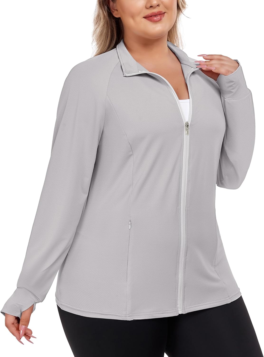 FOREYOND Womens Plus Size UPF 50+ Sun Protection Jacket Lightweight Zip Up Hoodie Cooling Long Sleeve Sun Shirts Workout