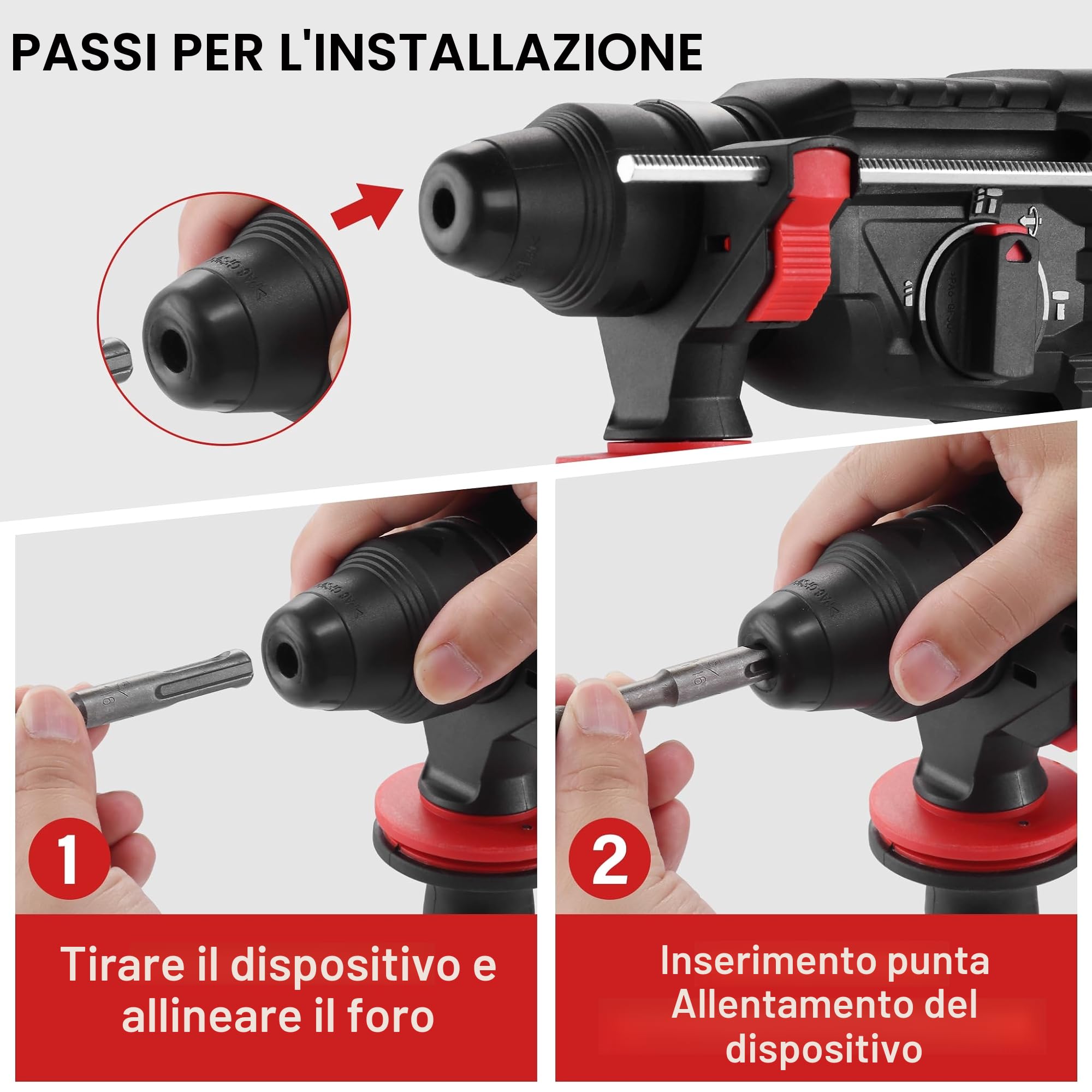TEENO Martello Perforatore SDS Plus 950W con 17 Accessori,Martillo Ligero 0-1150giri/min/5100BPM,4 Funzioni e Frizione di Sicurezza,Velocità Variabile, Calcestruzzo, Acciaio, Legno