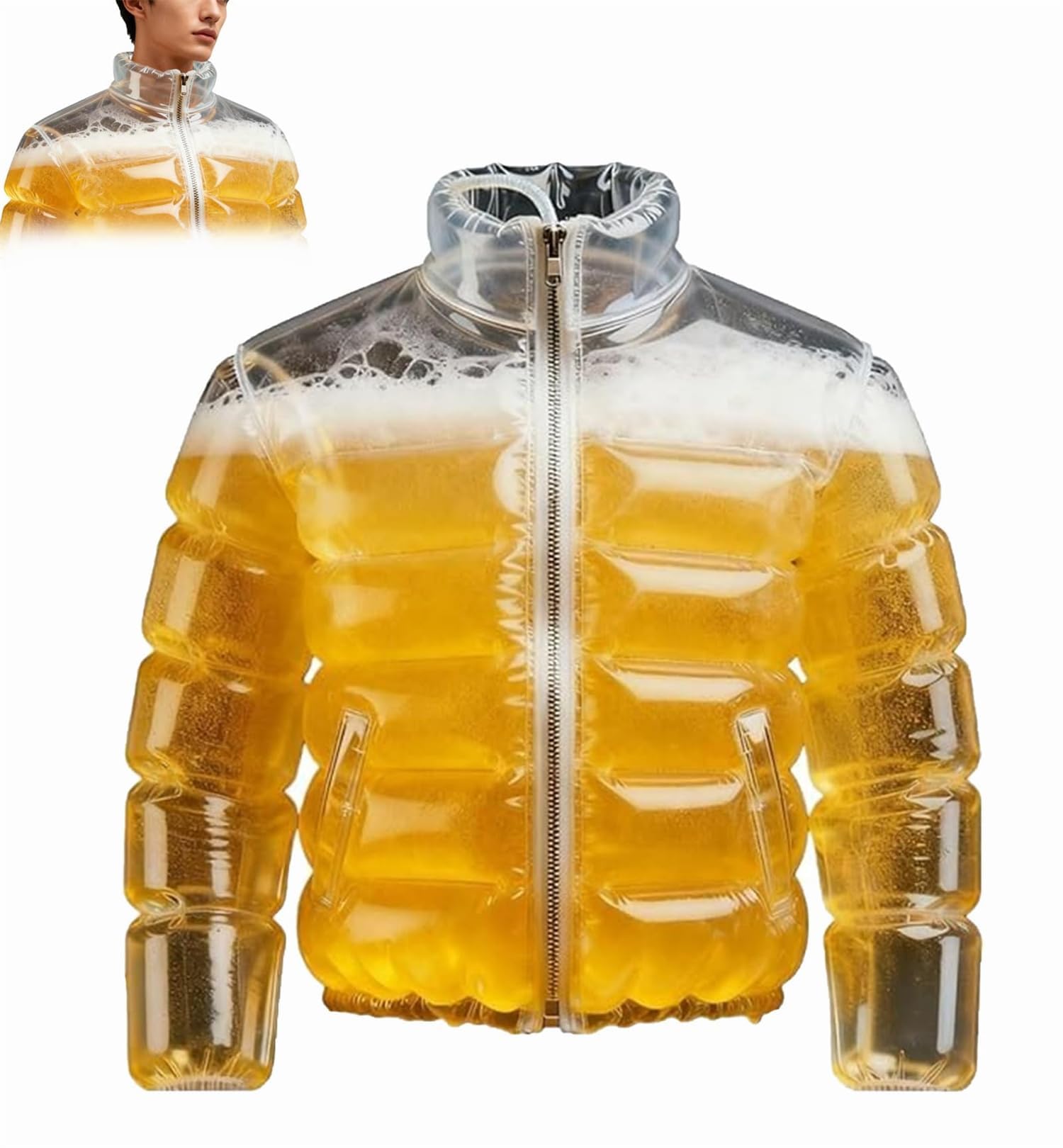 Chaqueta llena de cerveza, transparente, divertida, con pajilla, ideal para cervezas, piscinas, fiestas, hombres y mujeres, transparente y cálido