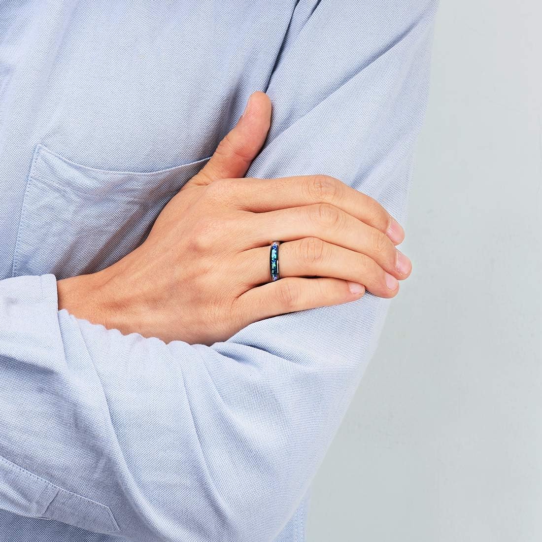 King Will Mens 4mm/6mm/8mm Black Tungsten Wedding Band Blue Green Purple Fragments Inlay Rings Engagement Band Comfort Fit - Image 4