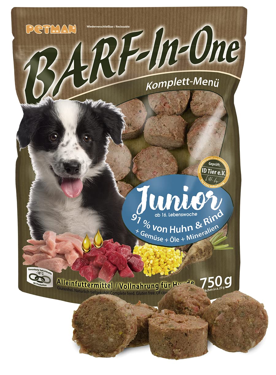 Barf-in-One Junior, 8 x 750g-Beutel, Tiefkühlfutter, gesunde, natürliche Ernährung für Hunde, Hundefutter, Barf, B.A.R.F.