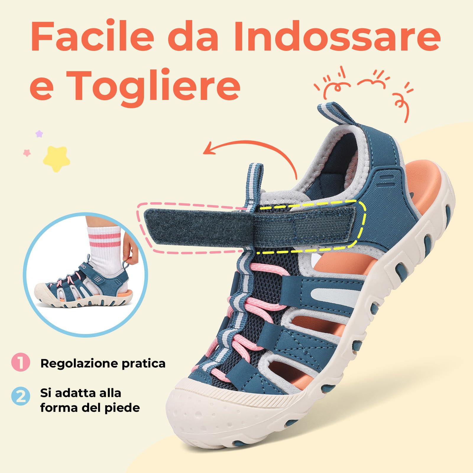 SAGUARO Sandali Estivi per Bambina a Punta Chiusa, Leggeri e Traspiranti, Scarpe per Attività all’Aperto,25-38