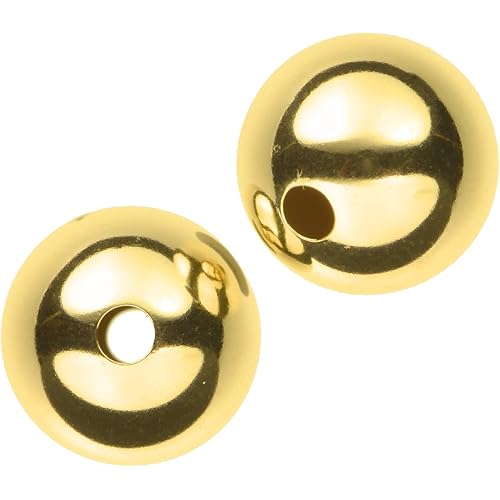8mm 14K Genuine Solid Gold Hollow Round Beads Seamless Made in USA (2 pcs)
