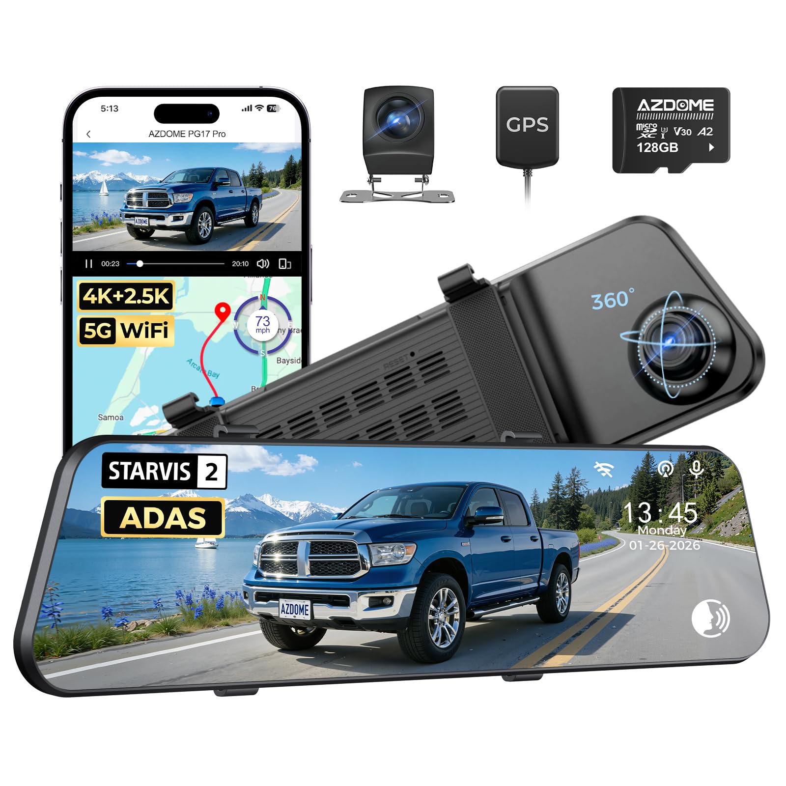 Amazon.com: AZDOME PG17 Pro STARVIS 2 Mirror Dash Cam Front and