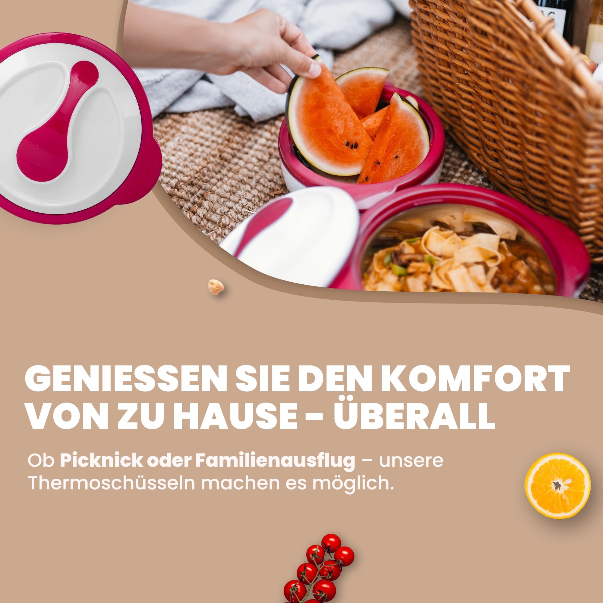 Ciotola termica con coperchio [SET da 3] con contenitore termico per mantenere il cibo alla griglia caldo fino a 4 ore - Set di ciotole termiche - Tre ciotole termiche