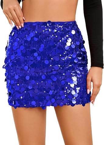 Sequin Skirt for Women Stretchy Bodycon Mini Skirts Sexy Sparkly Skirt Glitter Shiny Skirt Night Out Party