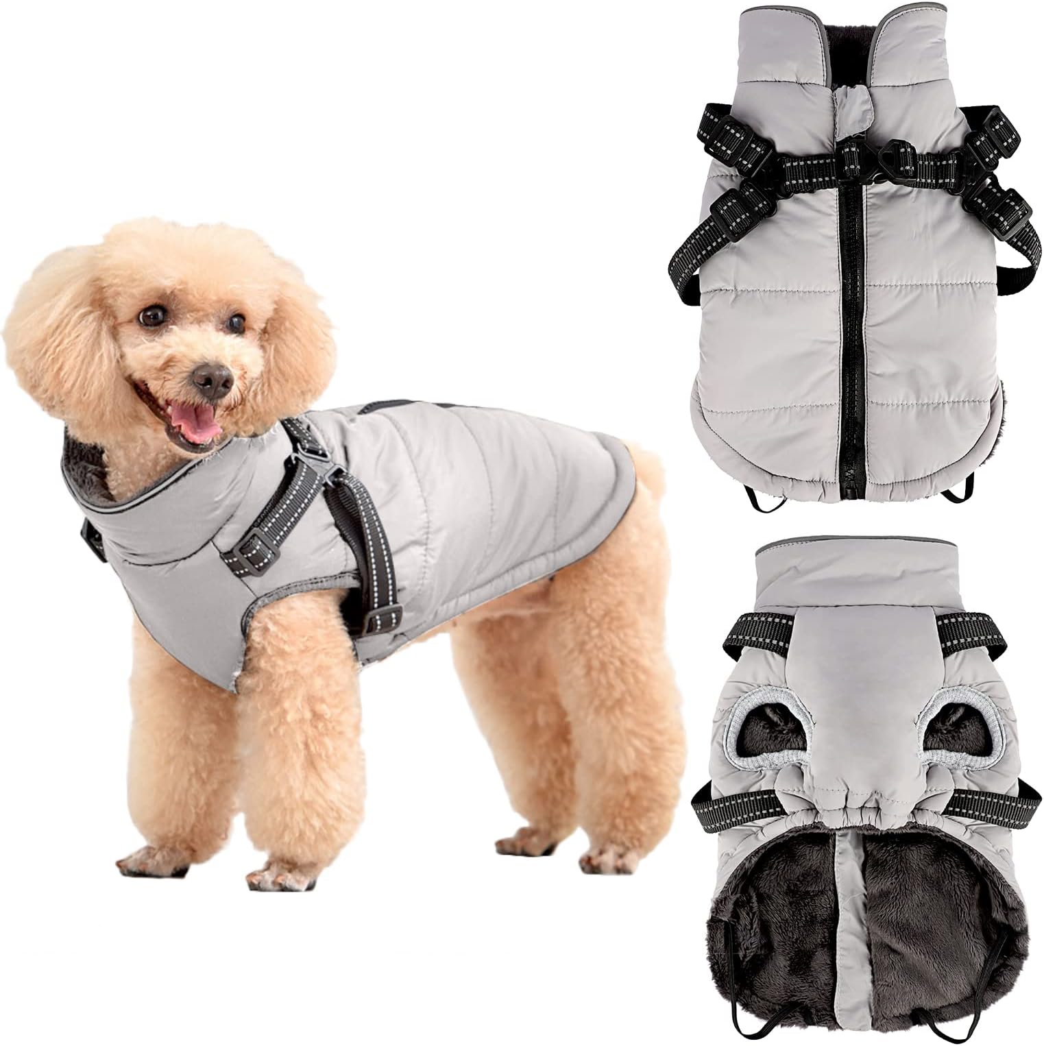 SunallwellDog Coat Waterproof Winter Jacket Dog Clothes for Small Dogs Warm Vest Dog Clothes Dog Coat Warm Winter Dog Jacket with Dog Harness for Small Medium Large Dogs （S M L-Gray） (Large)