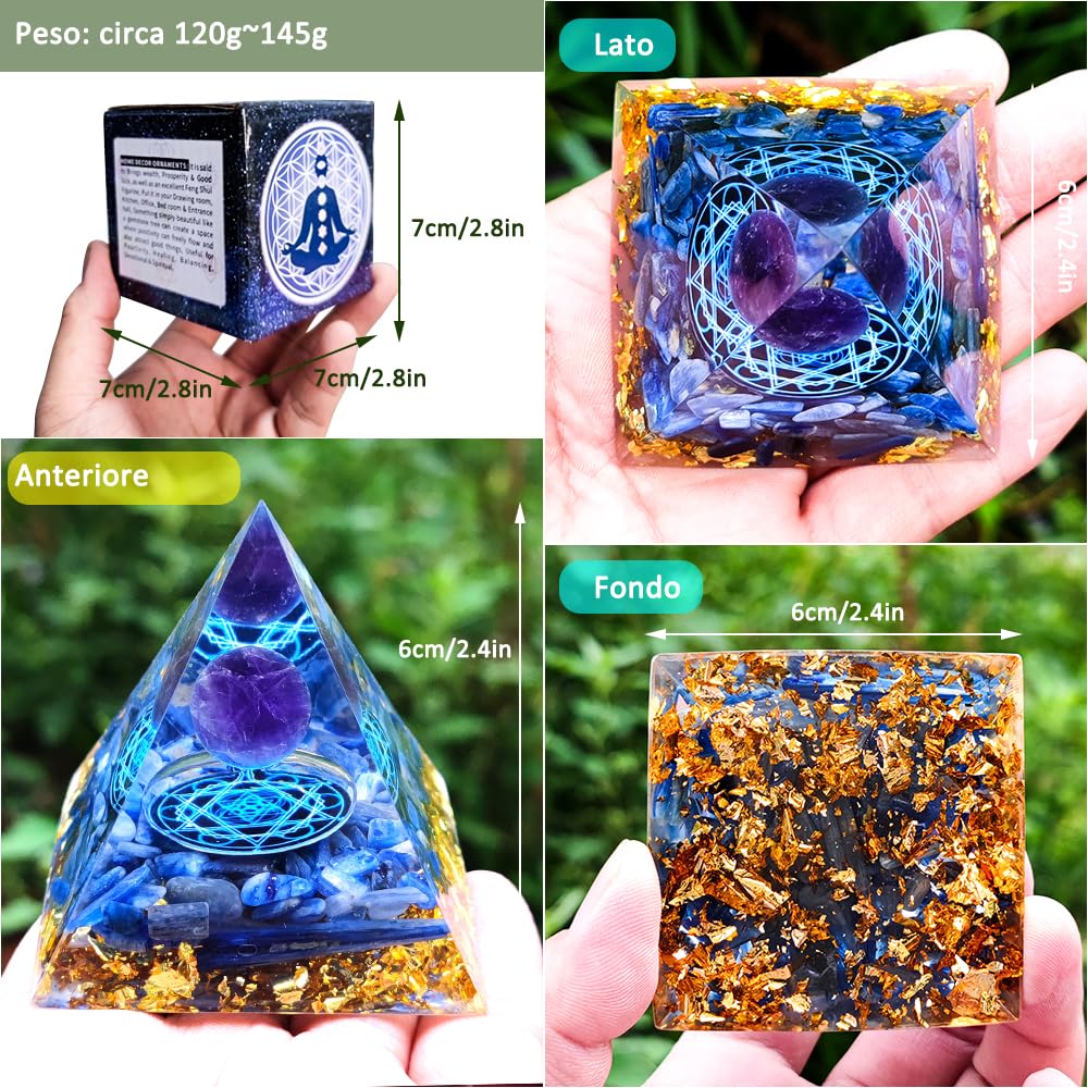 Piramide di Orgonite, Cristalloterapia Pietre Sfera di Ametista, Pietre Chakra di Cristallo Tigre, Dell'albero Vita Piramidi Energetiche, Chakra Healing Meditazione Yoga (D)