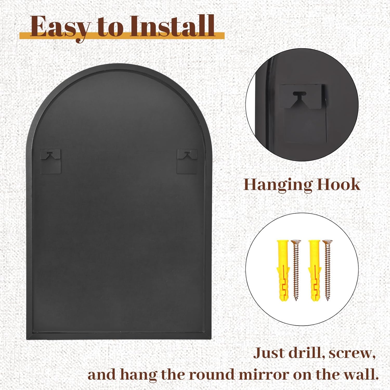 20" x 30" Luxury Arched Bathroom Mirror - Arch Wall Mirror with Shatterproof Tempered Glass and Metal Deep Frame, Hanging or Leaning for Living Room, Dresser, Entrance and Hallway, Black - Image 4