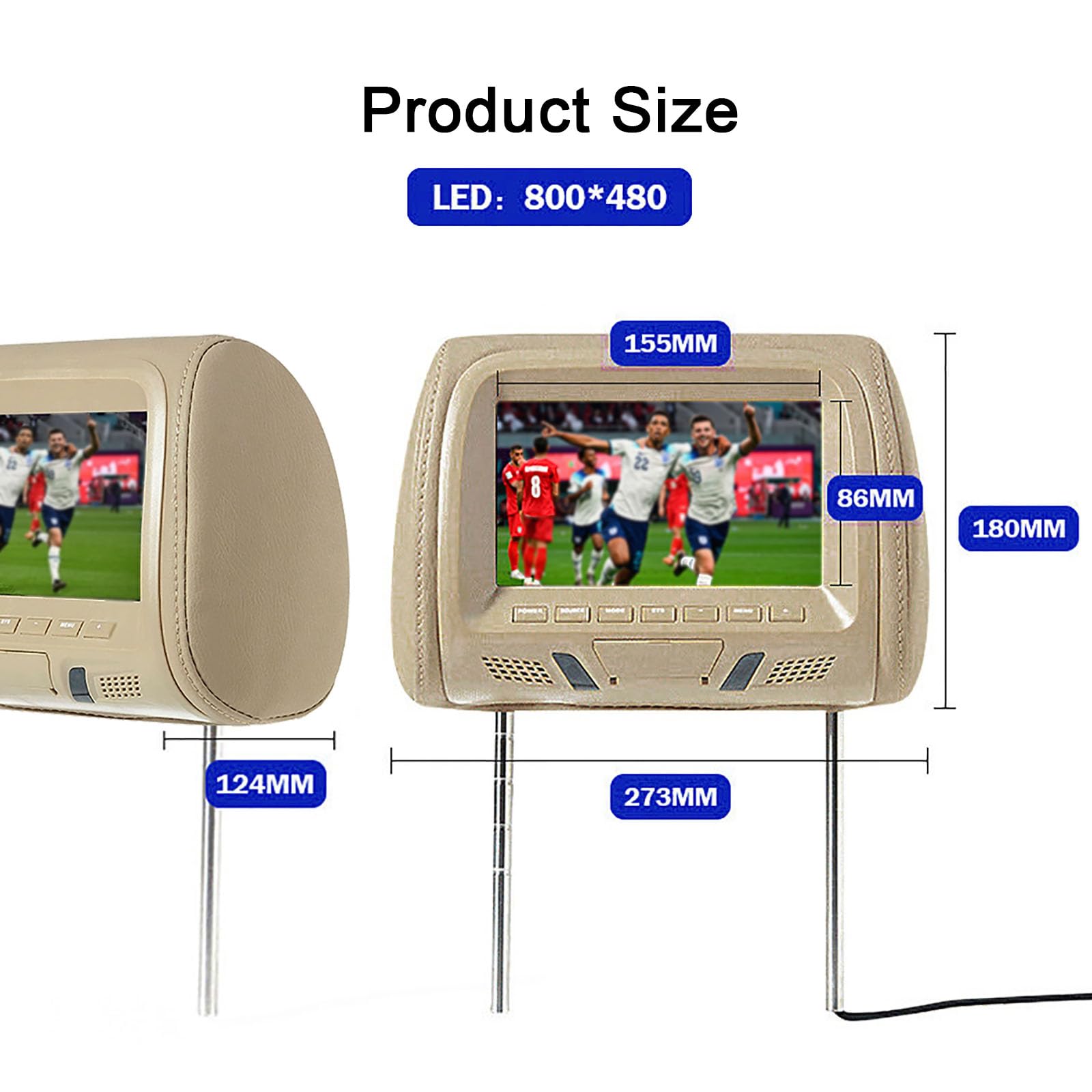 Appuie-tête Universel pour Voiture (7 Pouces), Moniteur pour Appui-tête - Télécommande, Installation sans Perte, Identification USB/SD/TF, Divertissement pour siège arrière,2PCS