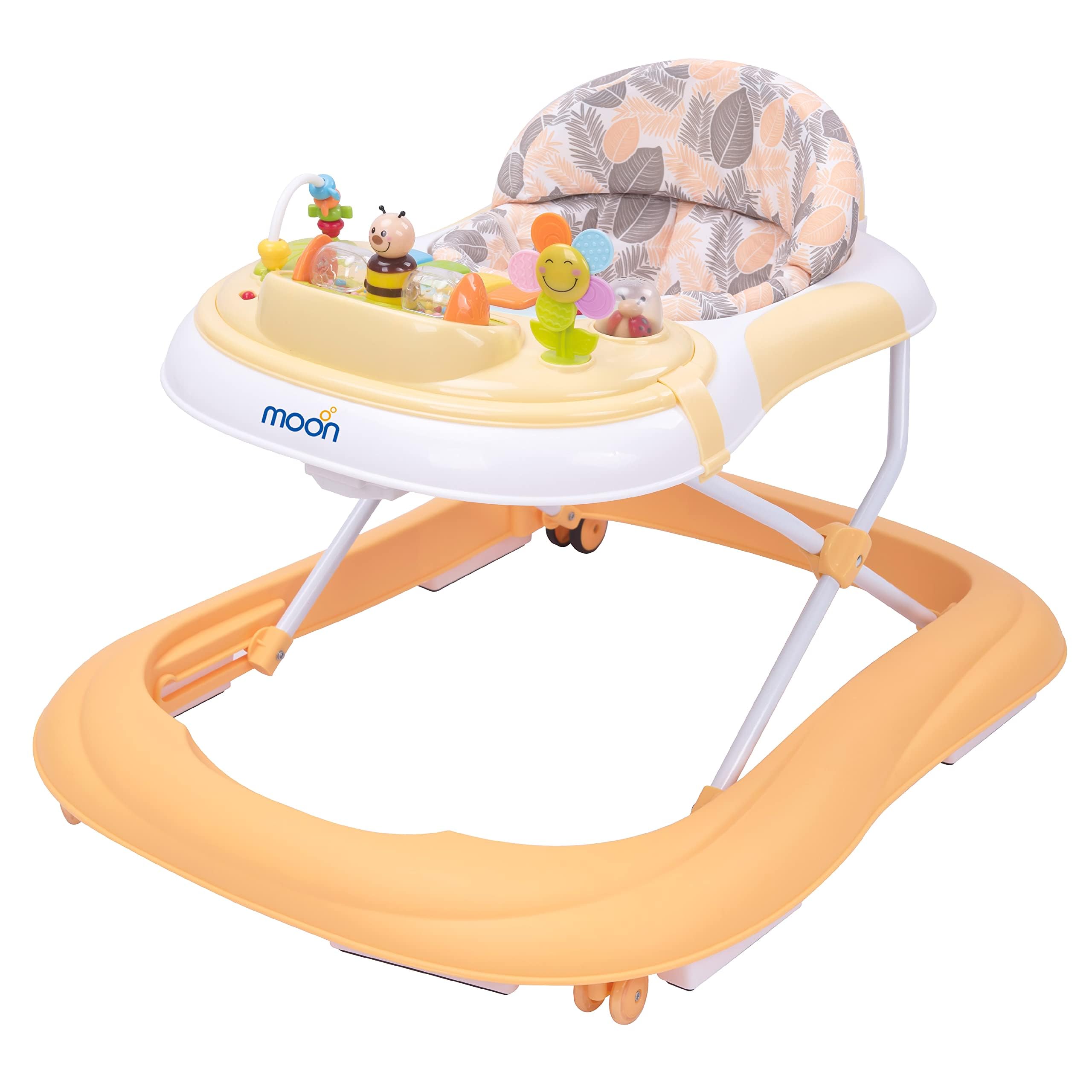 The Moon Brand Chase Walker- 6 Months To 18 Months-Removable Music Box- Well Padded Seat-Strong Metal Frame- Plastic Body-Removable Music Tray-Wider Base Design-Height Adjustment-Peach
