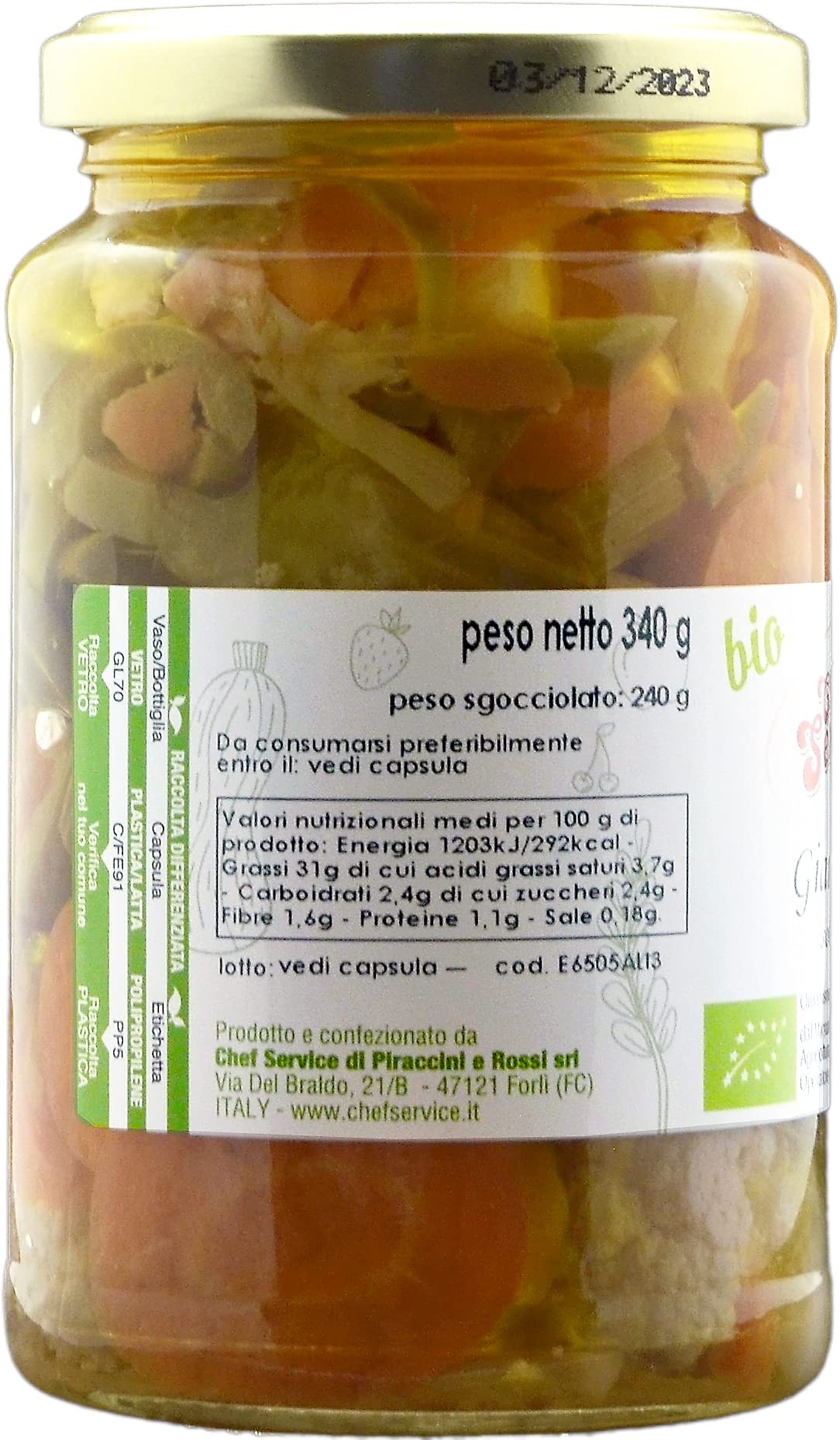 Giardiniera sott'olio bio, ricetta e prodotto artigianale di Chef Service | OFFERTA 3 pz da 340g