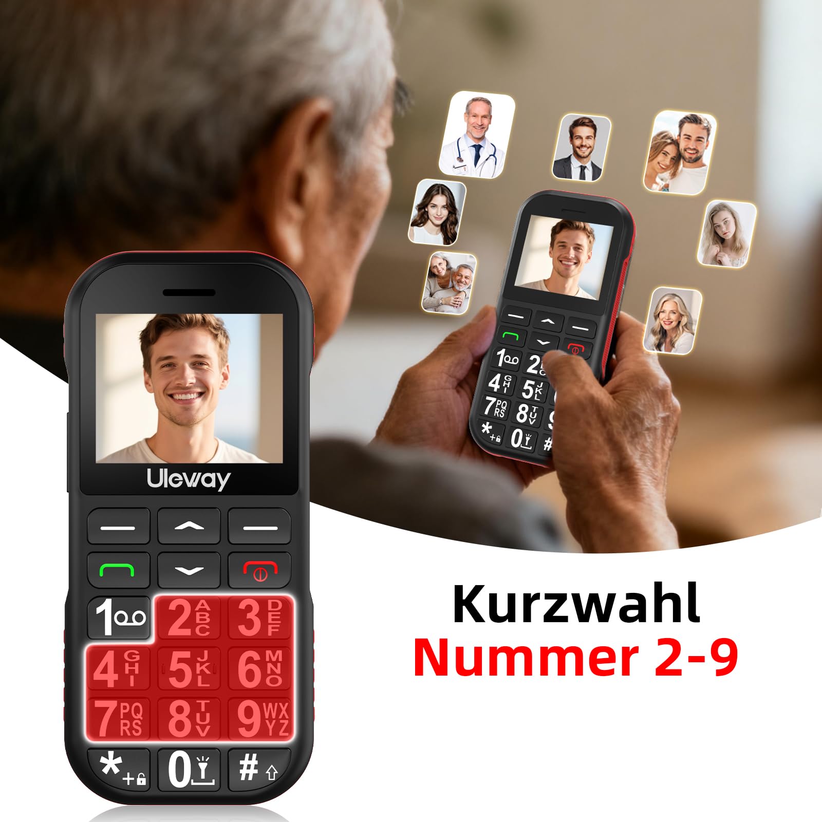 CHAKEYAKE 4G Seniorenhandy Mobiltelefon Ohne Vertrag mit Große Tasten,1800mAh Lange Standby Rentner Senioren Handy Großtastenhandy mit USB-C,SOS-Funktion,Taschenlampe,Ladestation-Schwarz